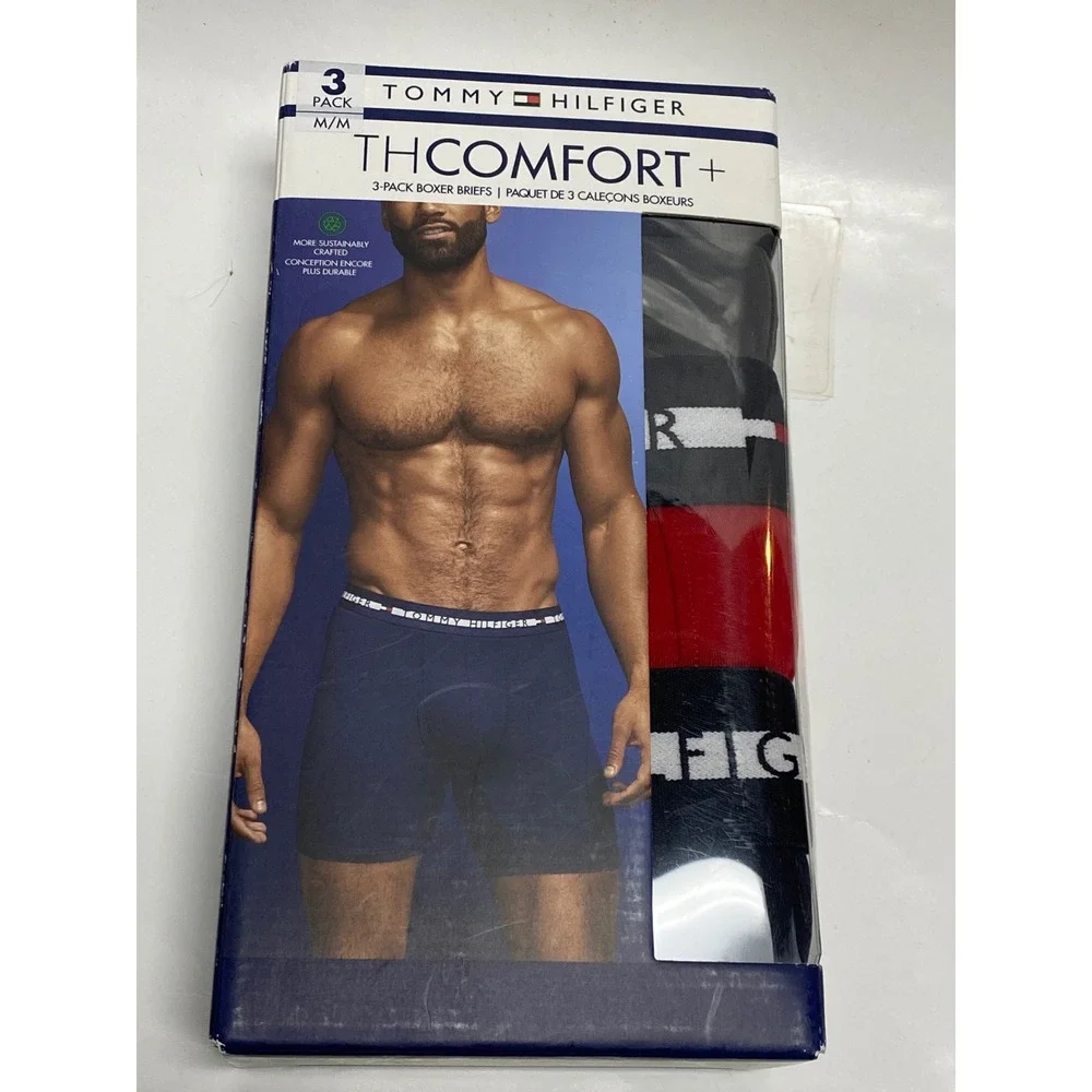Tommy Hilfiger Mens 3Pack TH Comfort+ Boxer Briefs Microfiber Gry Red Blk M NWT